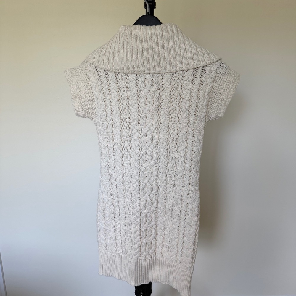 Ralph Lauren Cream Cable Knit Sweater Dress Short Sleeve Button Collar XL 16 - Picture 3 of 9